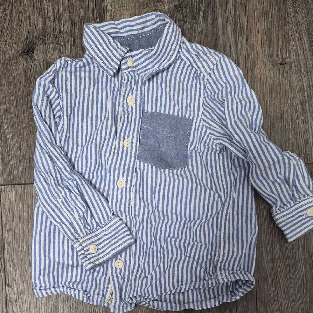 OshKosh B'gosh Blue and White Striped Button Down Shirt